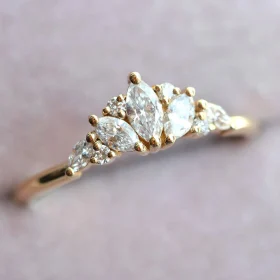 18K Gold Crown Diamond Engagement Ring
