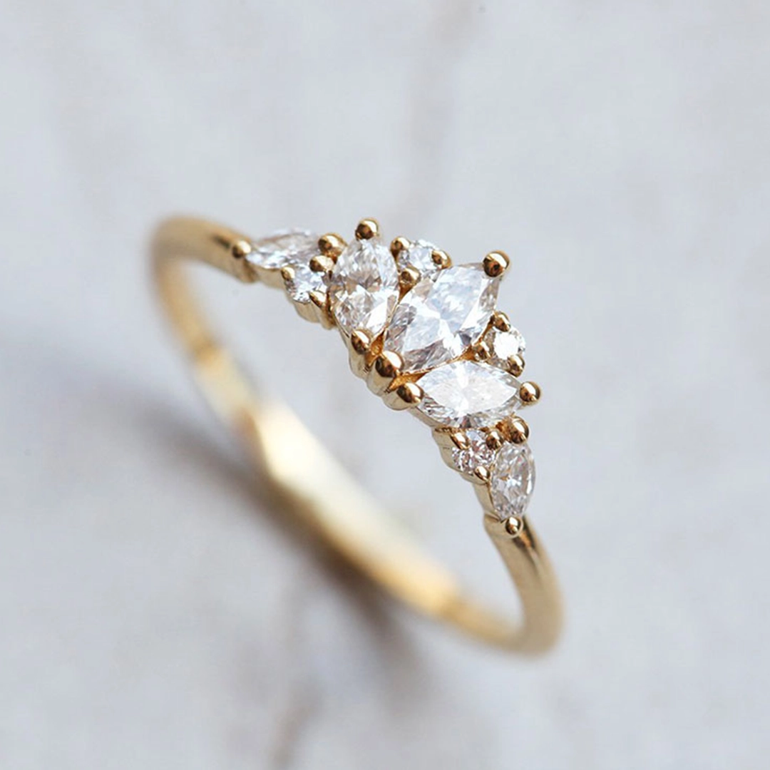 18K Gold Crown Diamond Engagement Ring