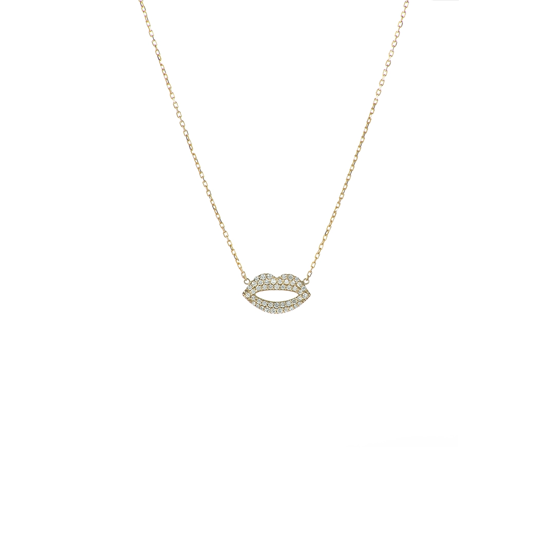 18K Gold Diamond Lips Necklace