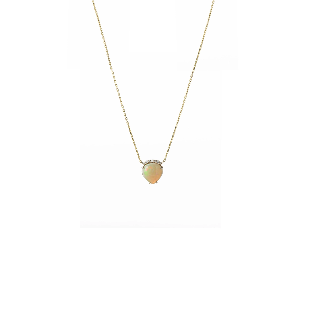 18K Gold Ethiopian Opal Diamond Necklace