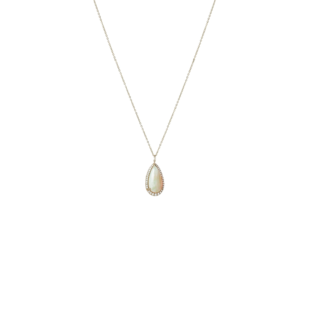 18K Gold Teardrop Opal Diamond Necklace