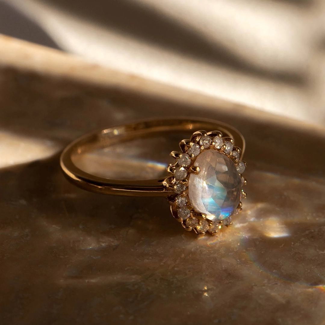 18K Gold Moonstone Diana Diamond Ring