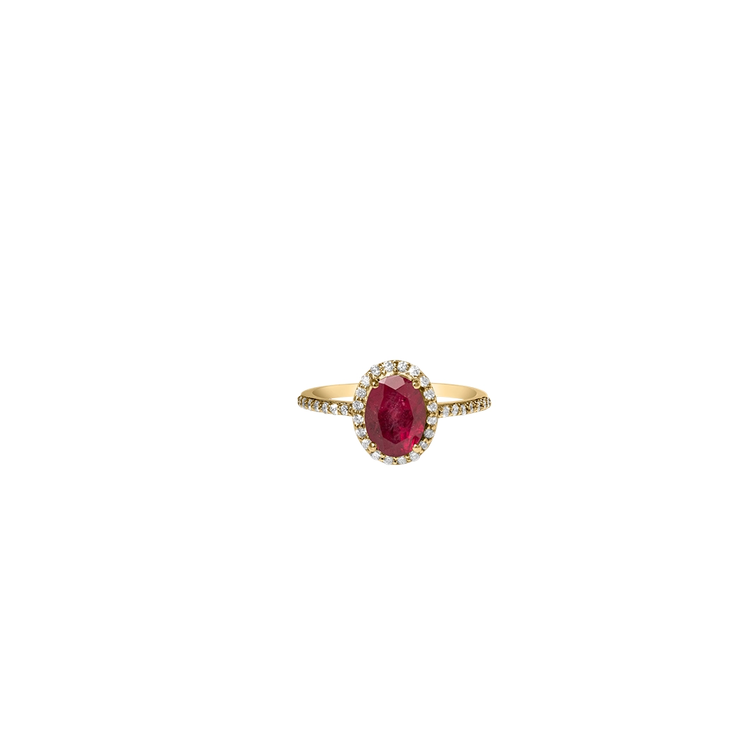 18K Gold Oval Ruby Diamond Ring
