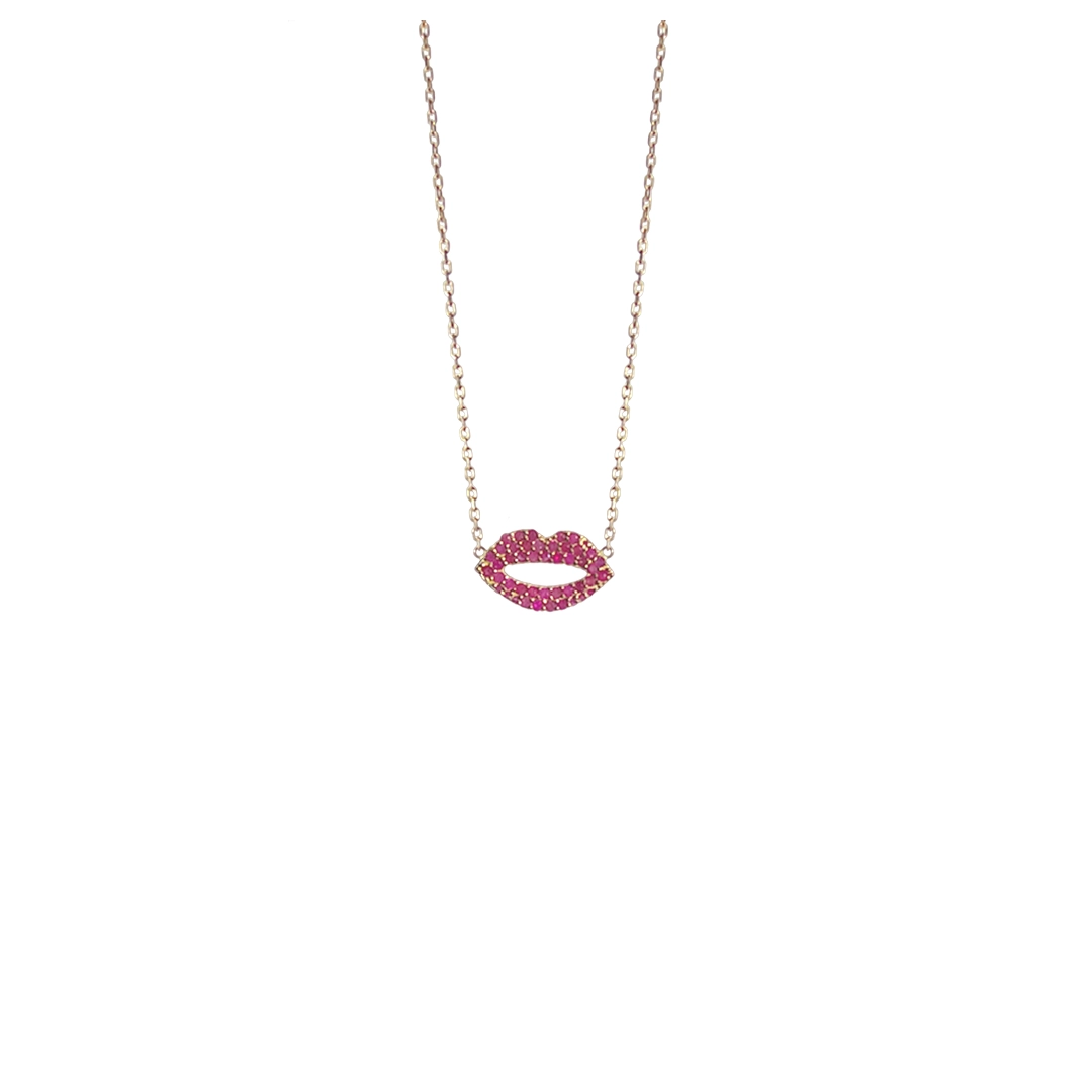 18K Gold Ruby Lips Necklace