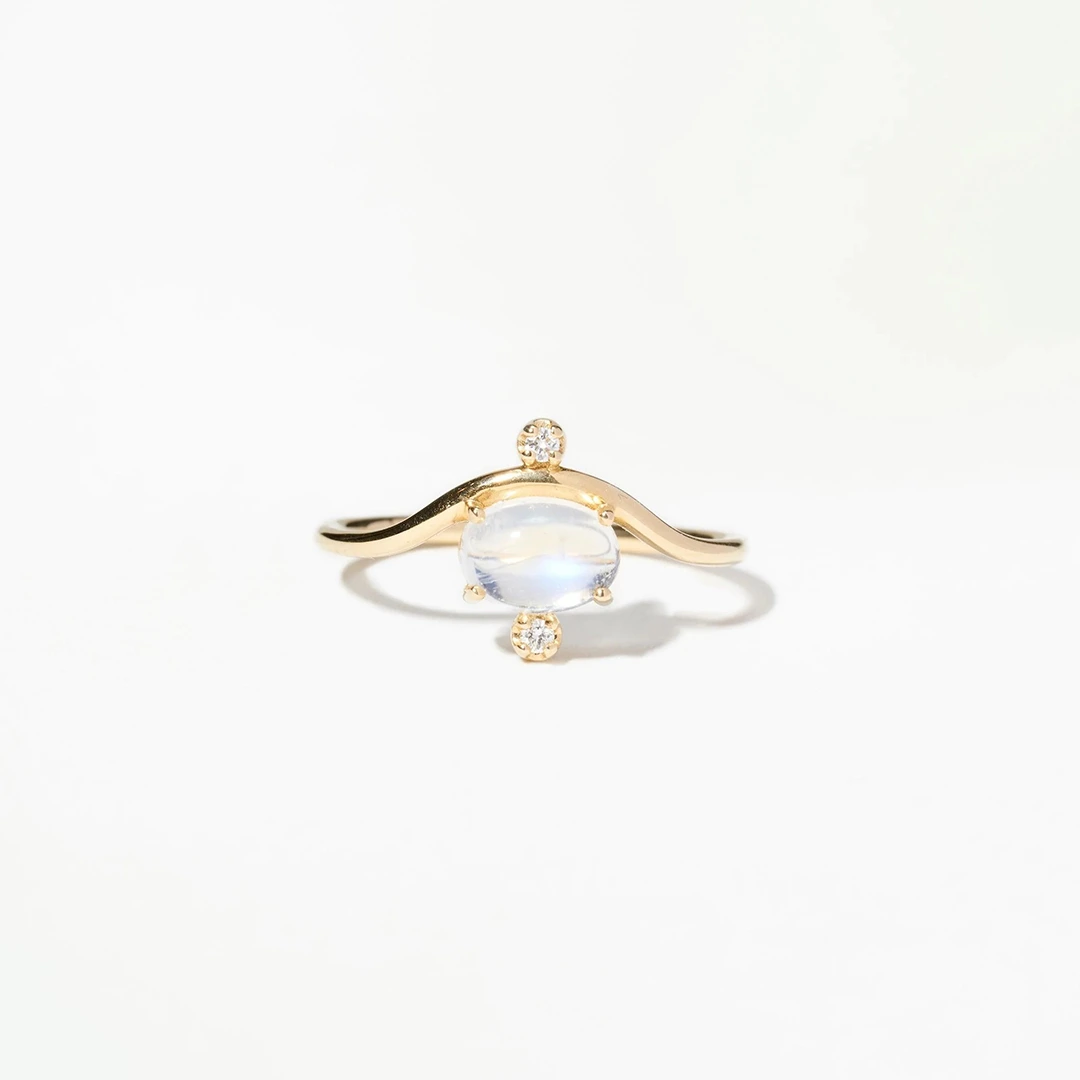 Cuddled Moonstone Diamond Ring