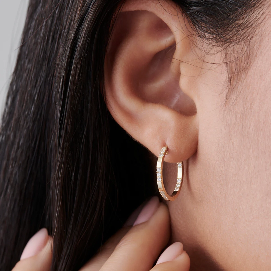 18K Gold Pave Diamond In-Out Hoop Earrings