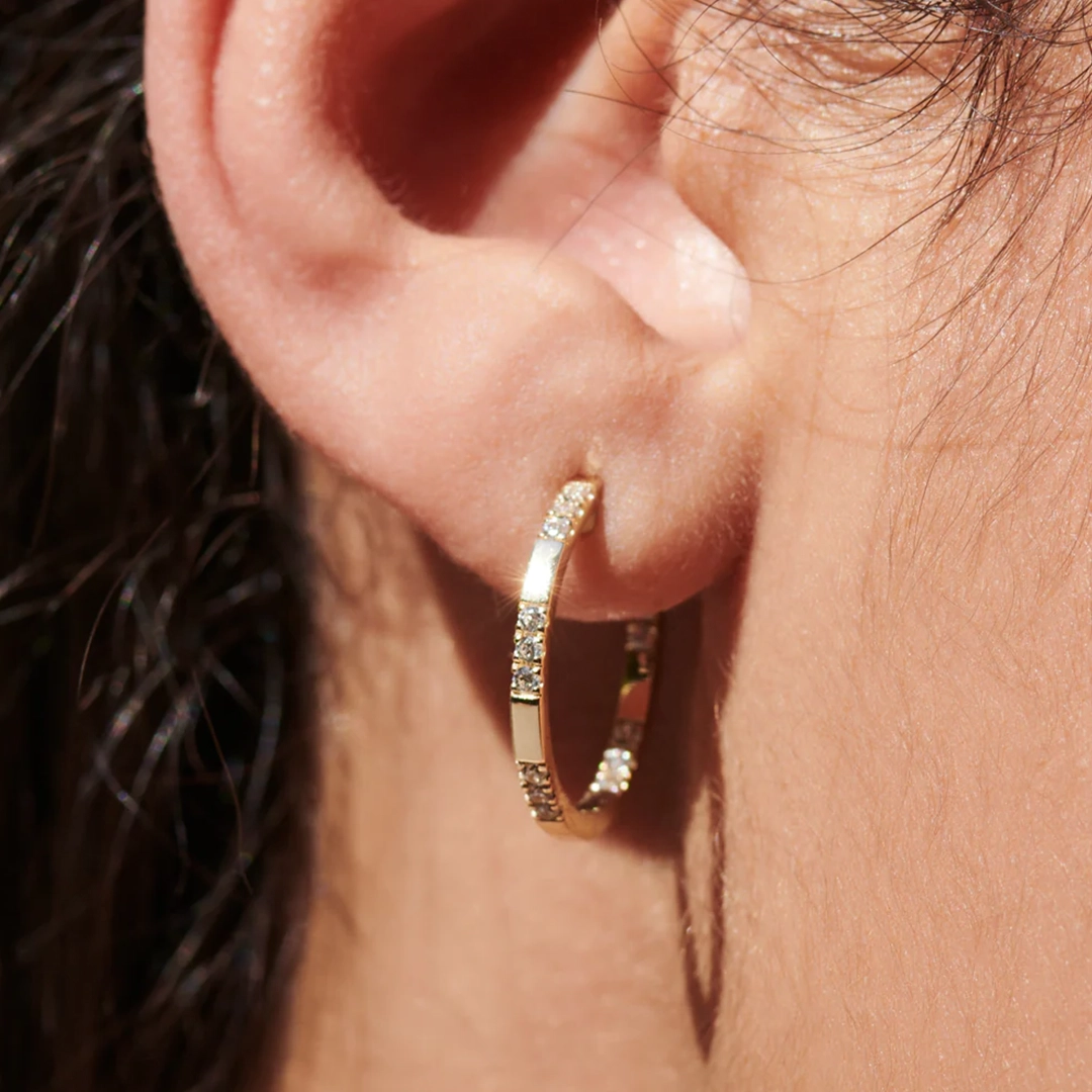 18K Gold Pave Diamond In-Out Hoop Earrings