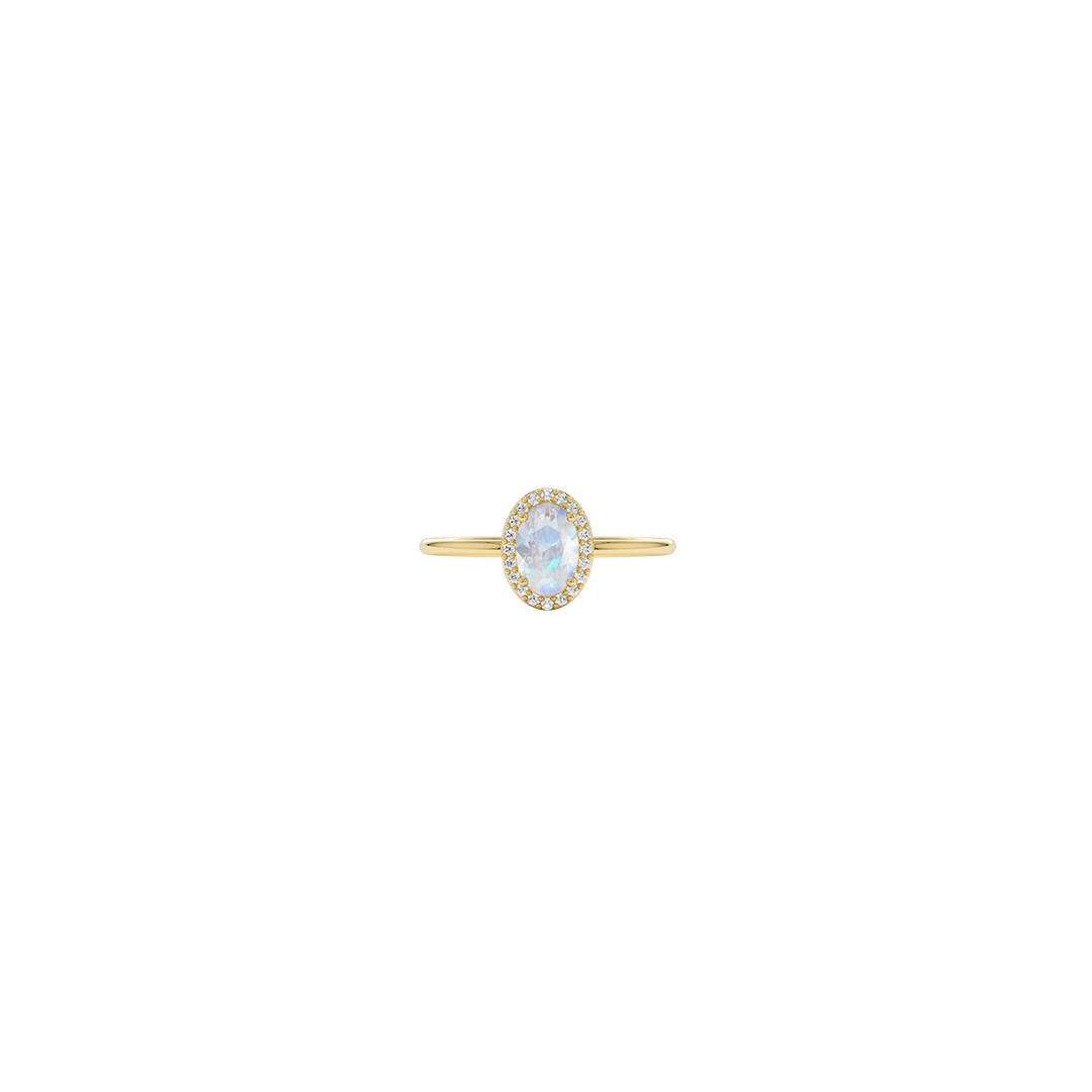 18K Gold Oval Moonstone Diamond Ring