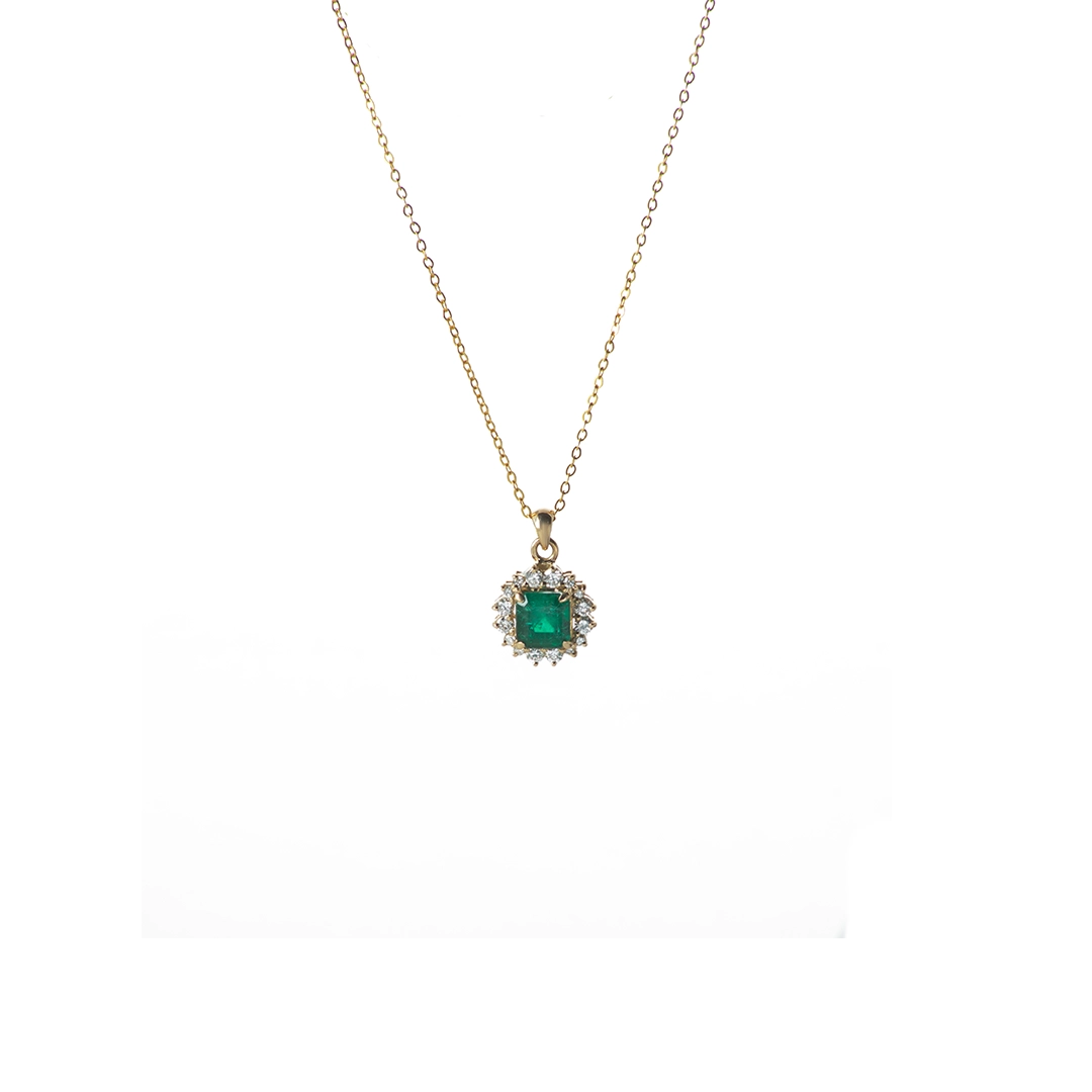 18K Gold Emerald Diamond Necklace