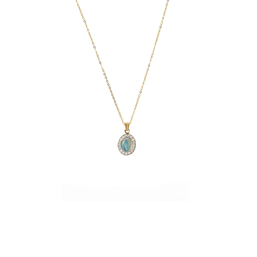 18K Gold Welo Opal Diamond Necklace