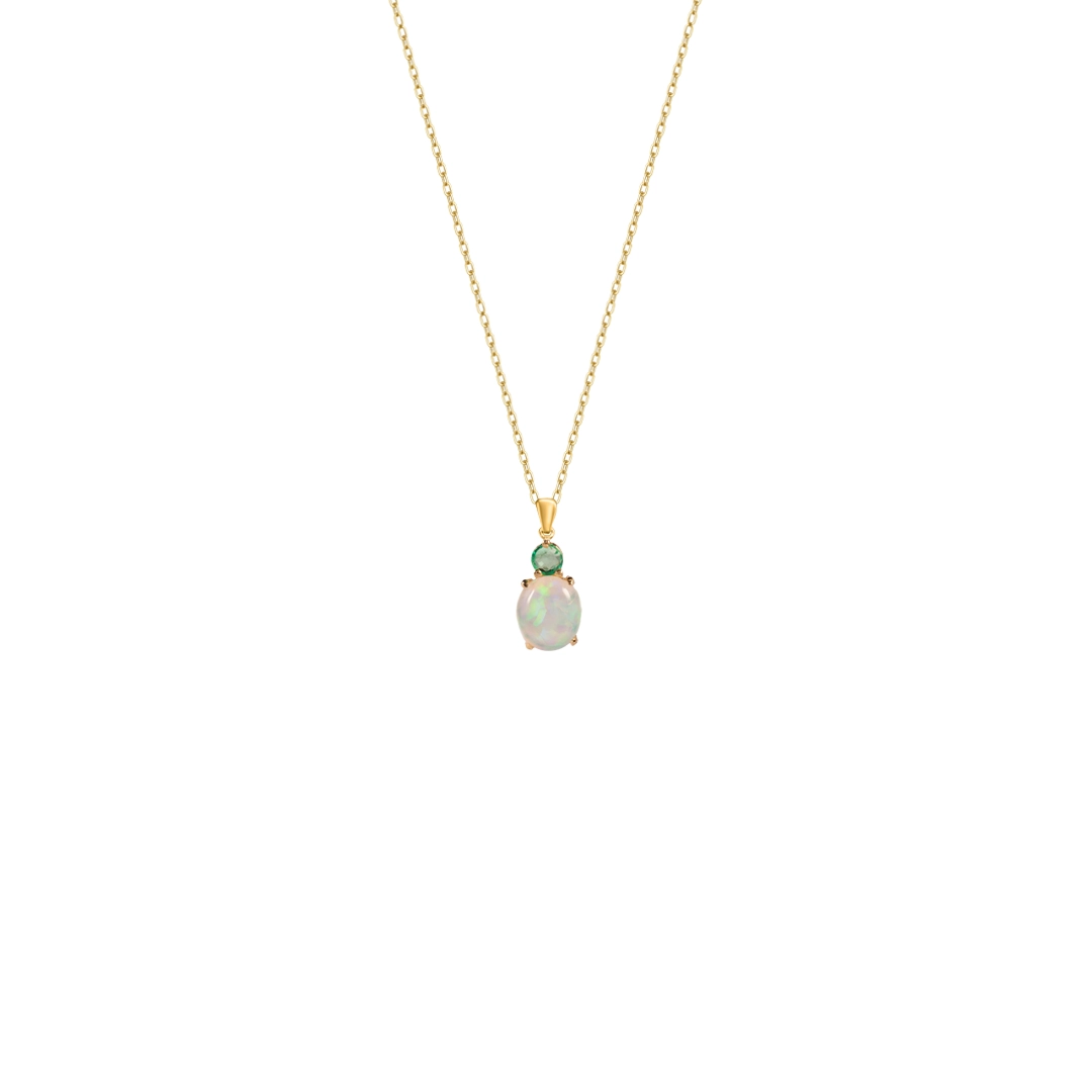 18K Gold Emerald Opal Necklace
