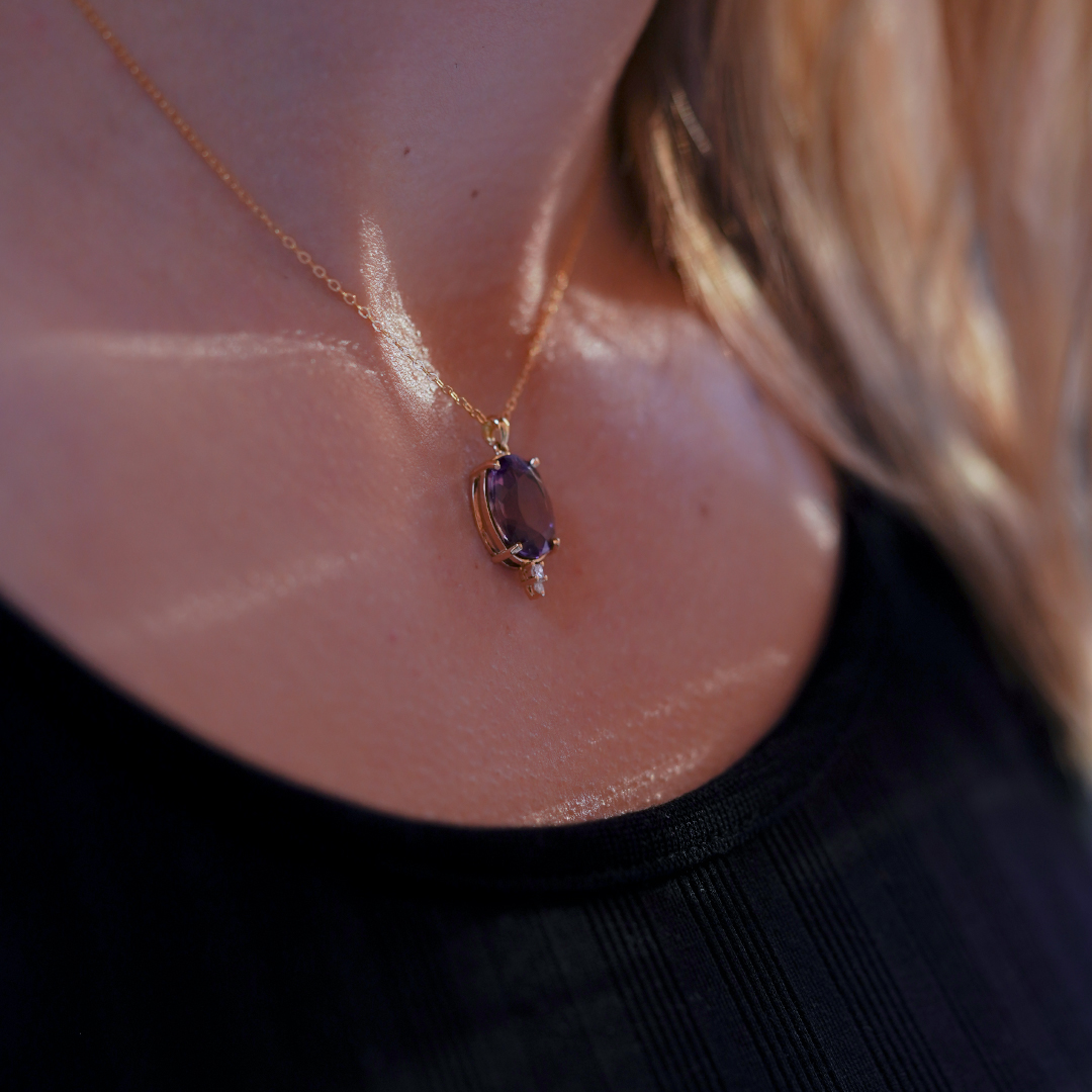 18K Gold Purple Spinel and Diamond Duo Necklace